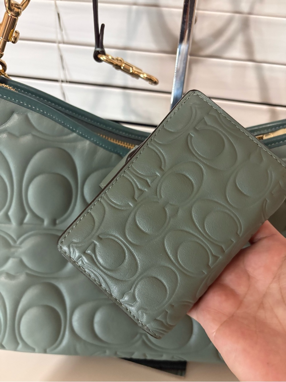 COACH Laurel Shoulder Bag Signature Leather Bag and Wallet Sage Green - Picture 9 of 14